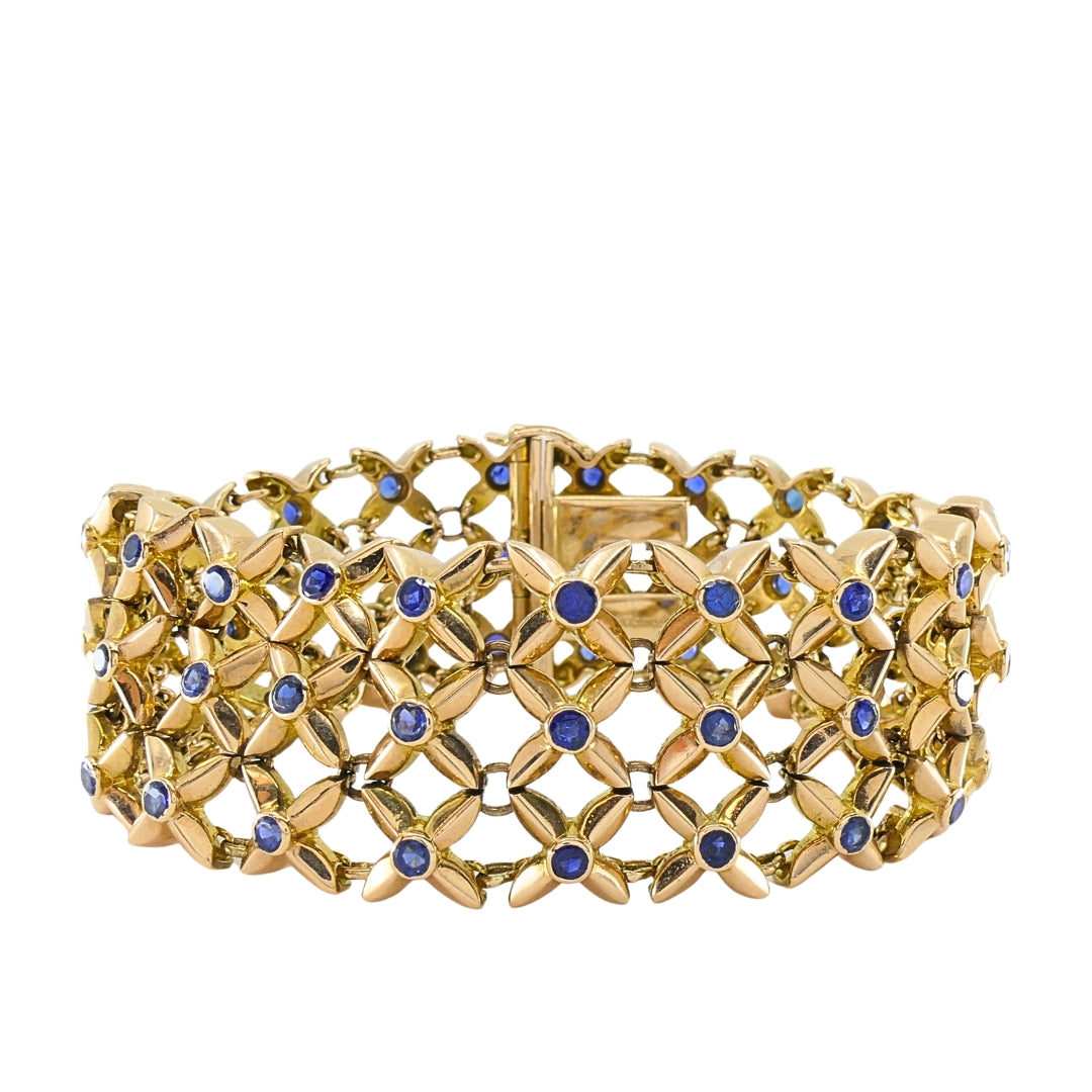 Boucheron 18k Gold Sapphire Wide Mesh Bracelet