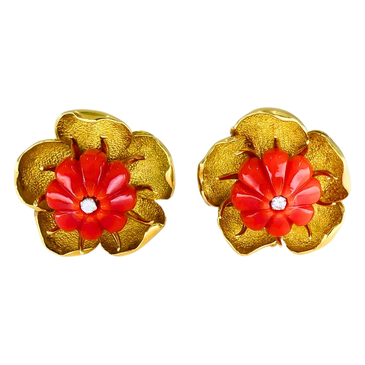 Vintage Tiffany & Co. Coral Floral Earrings 18k Gold