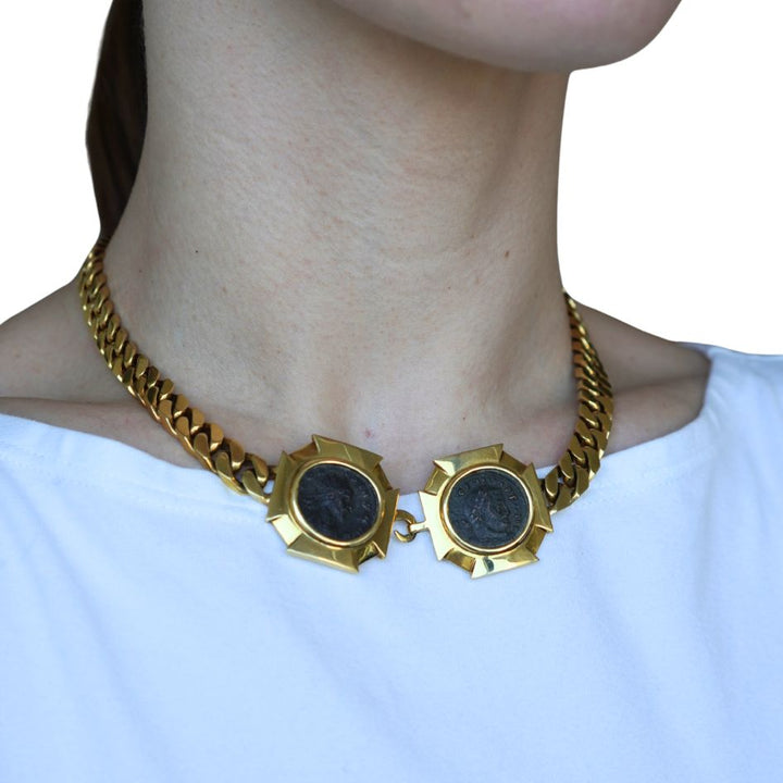 Vintage Bvlgari 18k Gold Monete Double Ancient Coin Necklace