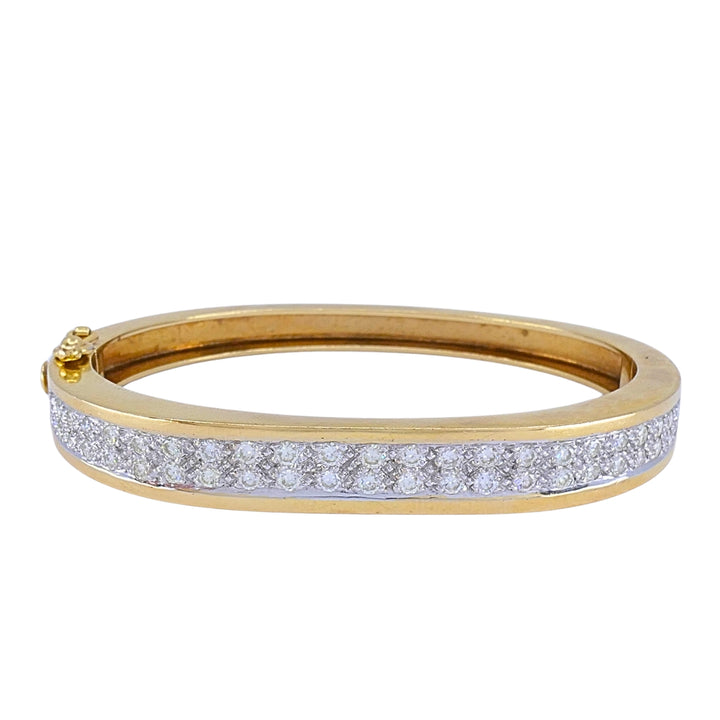 Vintage 14k  Gold Diamond Bangle Bracelet, Hinged Oval Design