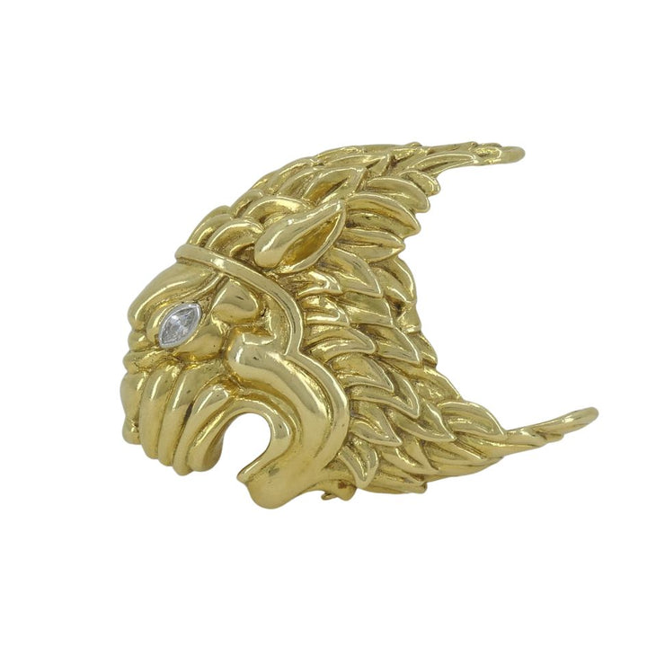 David Webb Lion Leo 18k Gold Diamond Astrological Pin Brooch