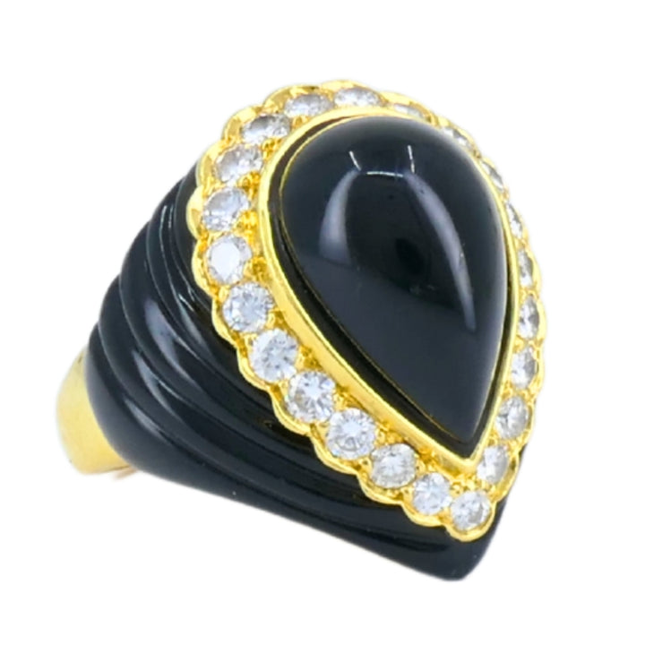 Vintage Tallarico 18k Gold Onyx Ring Diamond Estate Jewelry