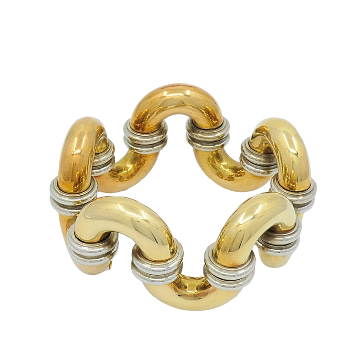 Vintage Sculptural 18k Gold Link Bracelet Wide Two-Tone Gold