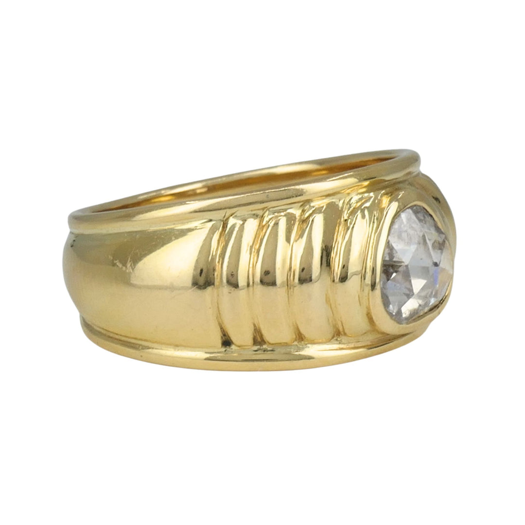 Vintage French 18k Yellow Gold Rose Cut Diamond Domed Band Ring