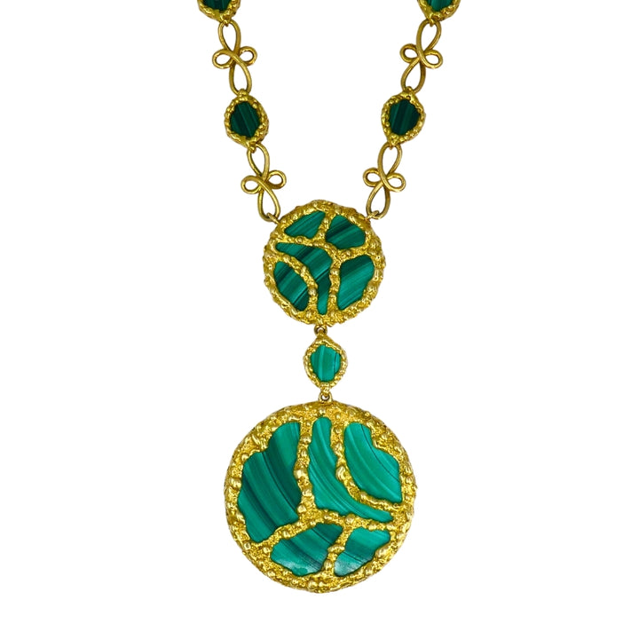 1980s Mauboussin Paris 18k Gold Malachite Pendant Necklace