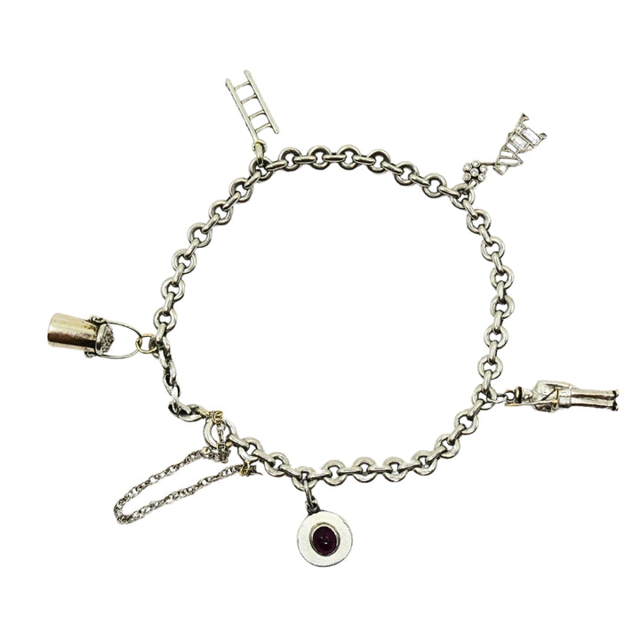 Vintage Platinum Charm Bracelet Diamond Gemstone