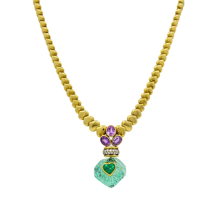 André Vassort 18k Gold Necklace Emerald Heart Pendant GIA