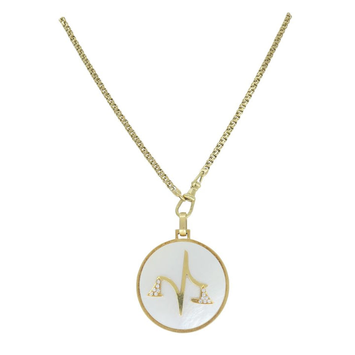 Vintage Bvlgari 18k Gold Mother of Pearl Libra Zodiac Pendant Chain Necklace