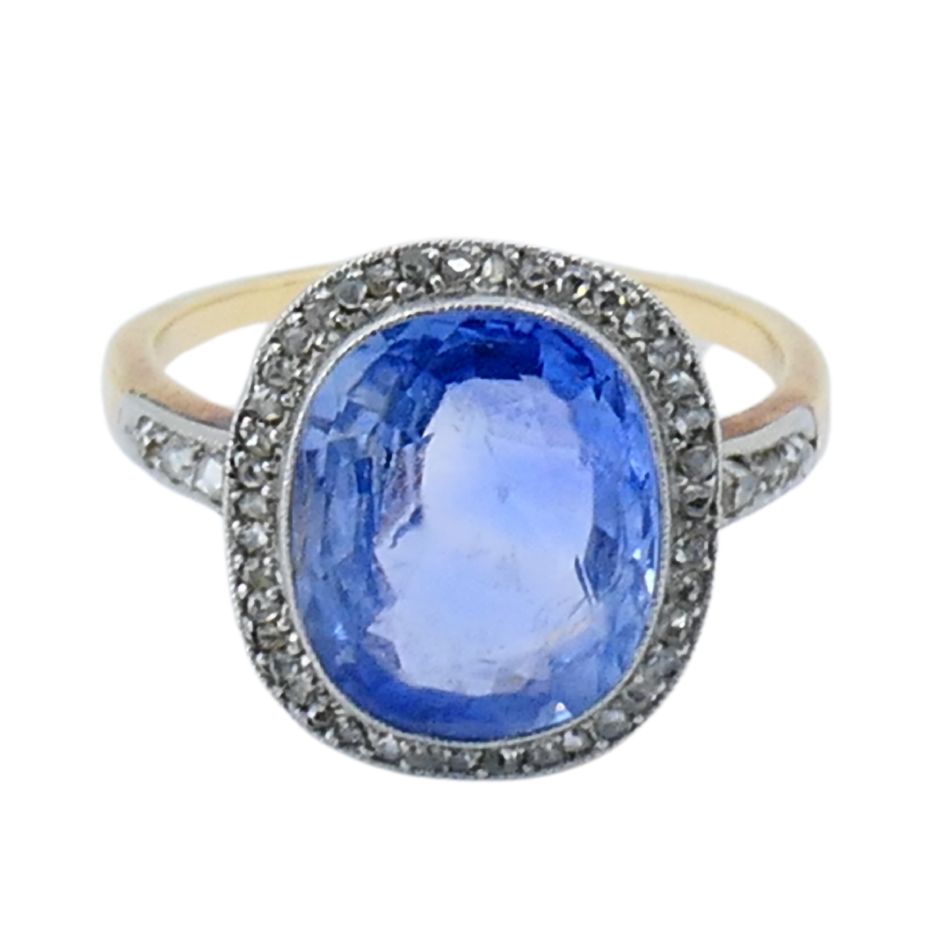 Edwardian Sapphire Diamond Platinum Gold Ring