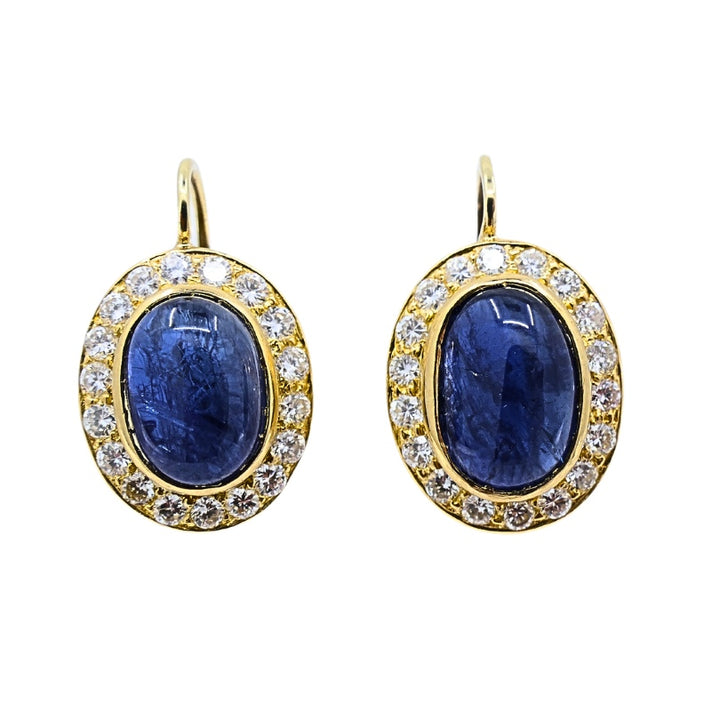 Sapphire Diamond Halo Earrings 14k Gold