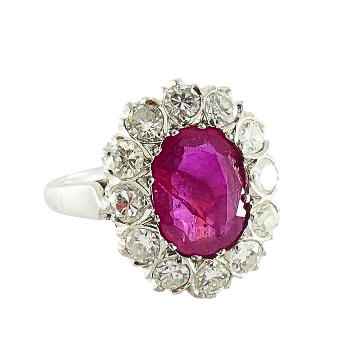 Vintage Ruby Diamond Cluster Ring 14k Gold