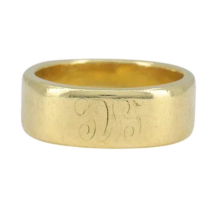 Vintage Cartier 18k Yellow Gold Wide Band Ring with Engraved Monogram