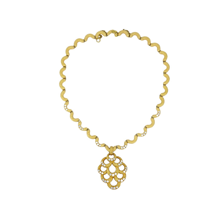 Diamond Necklace 18k Gold Vintage Scalloped - Fred Paris