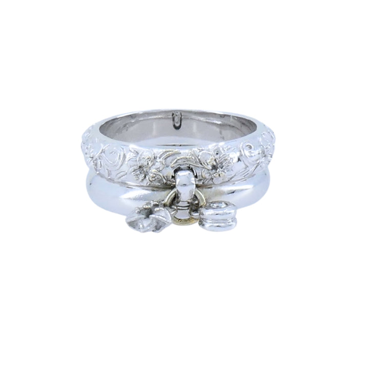 Carrera y Carrera 18k White Gold Double Ring Diamond Floral Design
