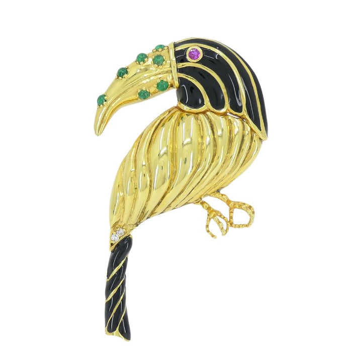 Vintage Cartier Cipullo 18k Gold Multi Gem Toucan Clip Brooch