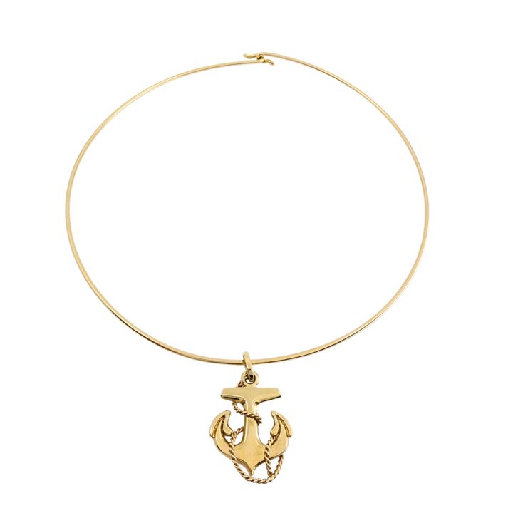 14k Gold Anchor Pendant 14k Wire Choker Necklace