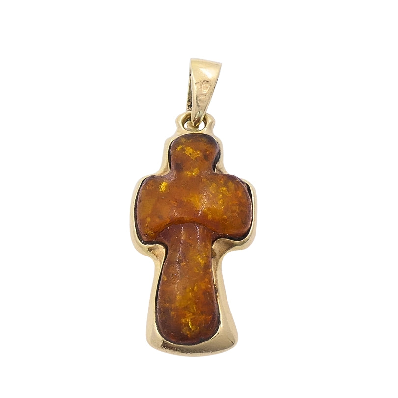Vintage 14k Gold Baltic Amber Cross Pendant