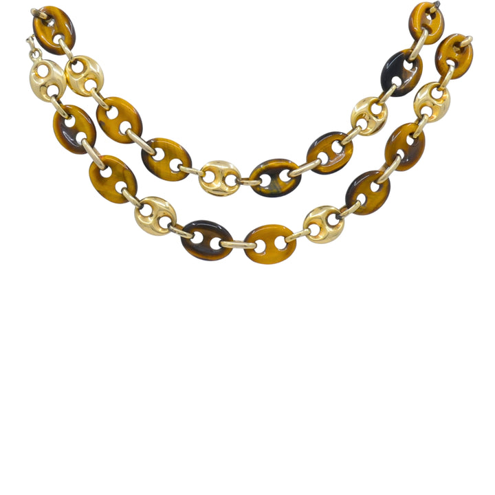 Vintage 14k Gold Tiger's Eye Mariner Link Necklace