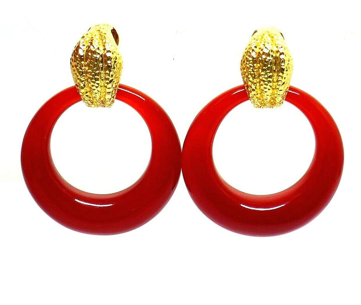 David Webb Door Knocker Carnelian Yellow Gold Earrings