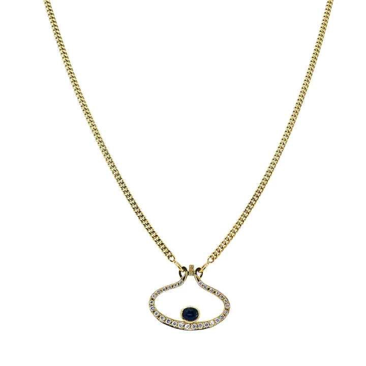 14k Gold Diamond Sapphire Pendant Necklace Eye Motif