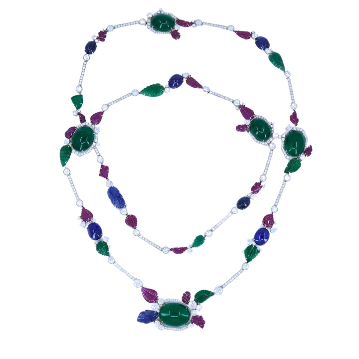 Sabbadini Tutti-Frutti Necklace 18k White Gold Carved Gemstones