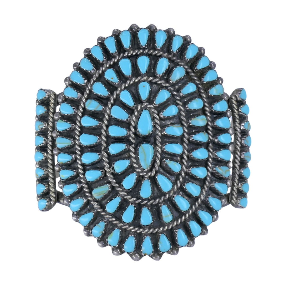 Signed Sterling Silver Turquoise Native American Petit Point Cuff Bracelet