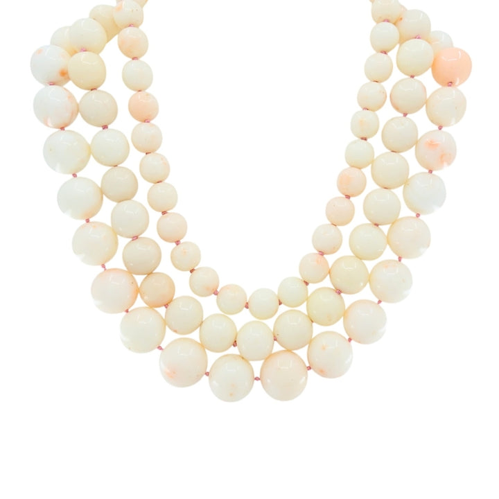 Angel Skin Coral Triple Strand Necklace 14K Gold