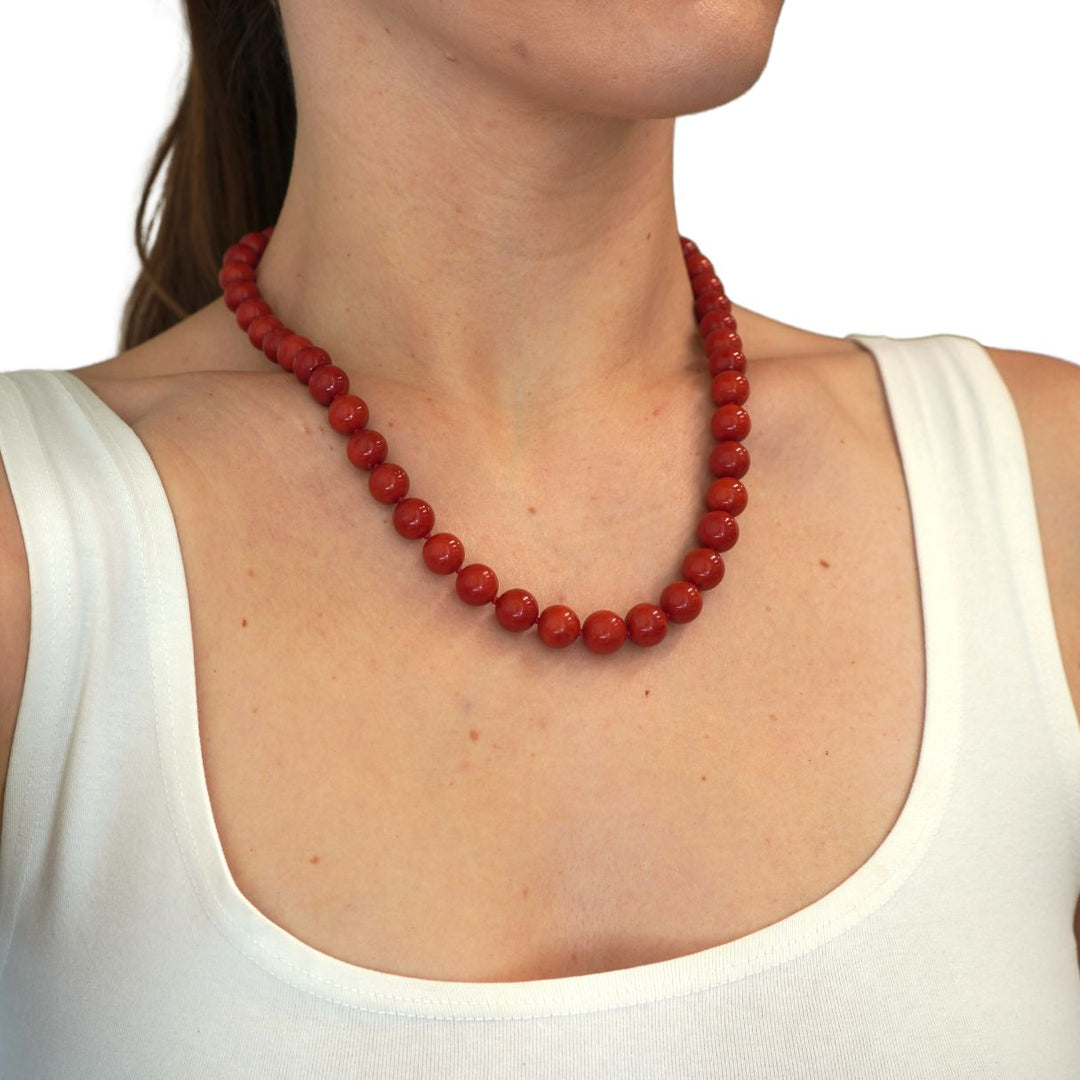 Mario Buccellati 18k Two Tone Gold Diamond Red Coral Bead Necklace 1960s