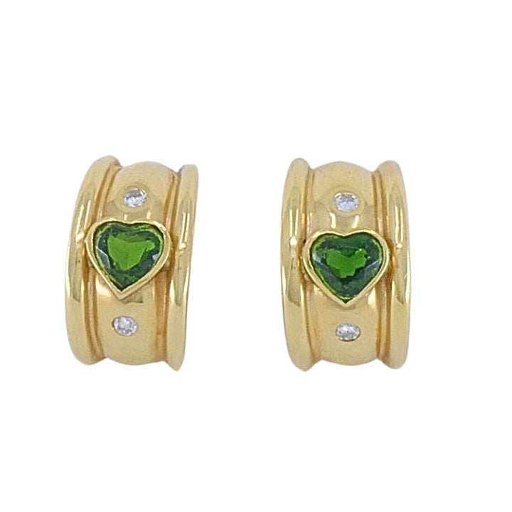 18k Yellow Gold Heart-Shaped Tourmaline Diamond Half-Hoop Earrings