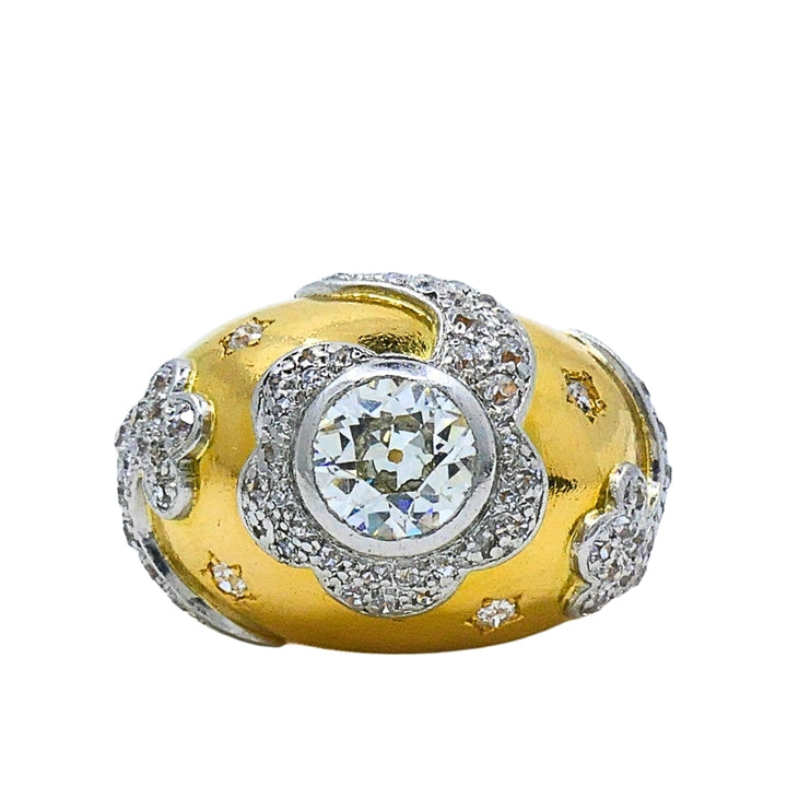 Vintage 18k Gold Diamond Floral Dome Ring