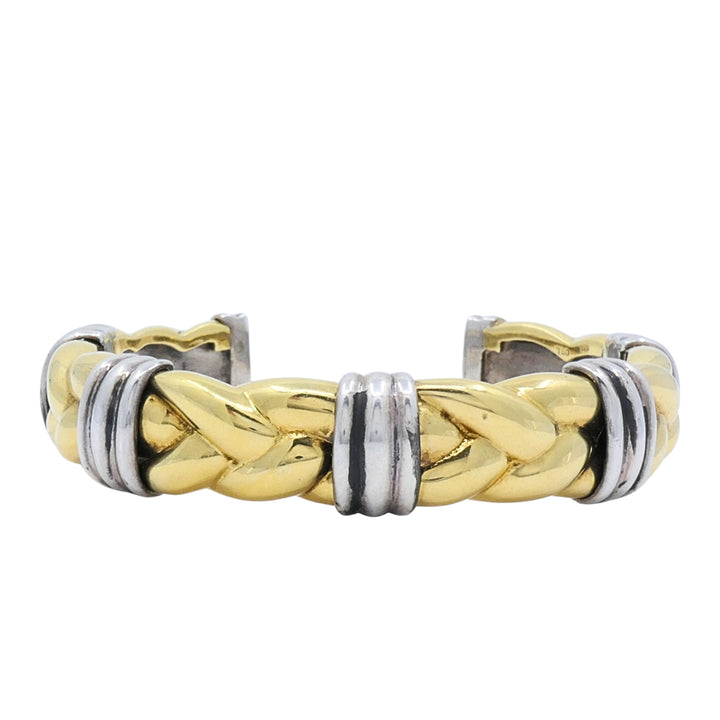 Vintage Bvlgari 18k Yellow Gold Sterling Silver Braided Cuff Bracelet Bulgari