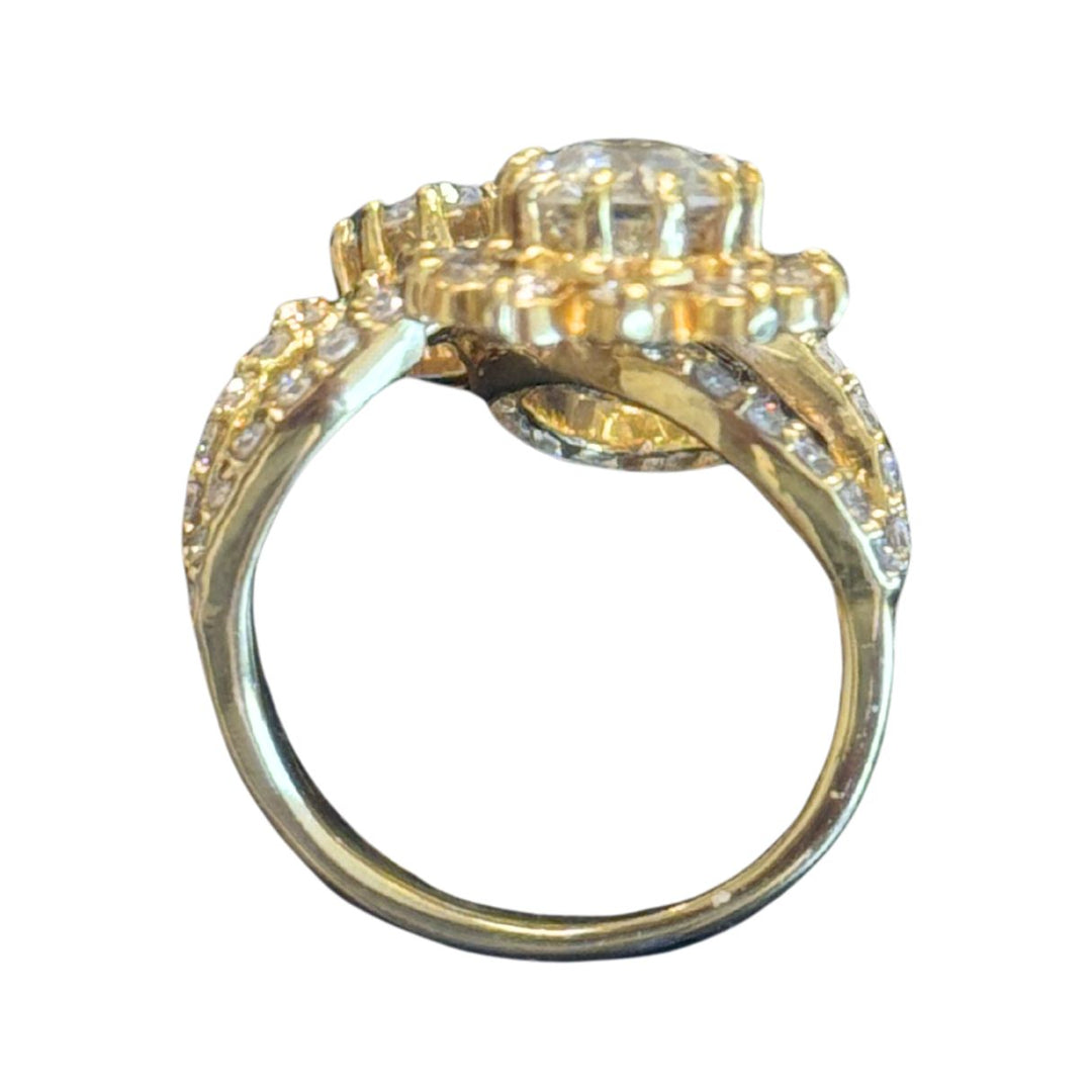 Vintage 18k Yellow Gold Diamond Floral Bypass Cocktail Ring