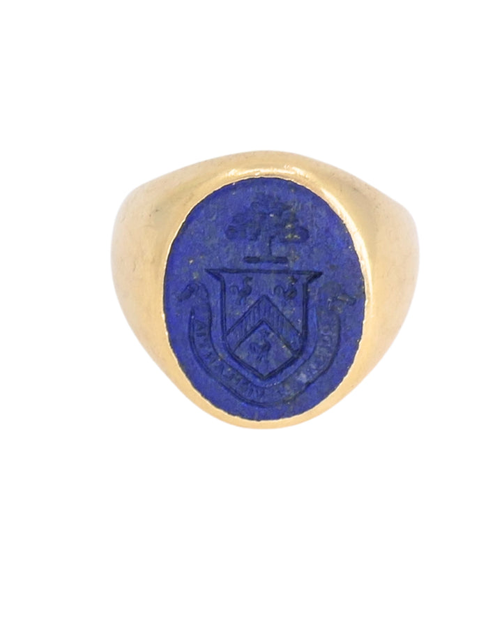 Tiffany & Co. 14k Gold Ring Carved Lapis Lazuli Vintage Signet Ring