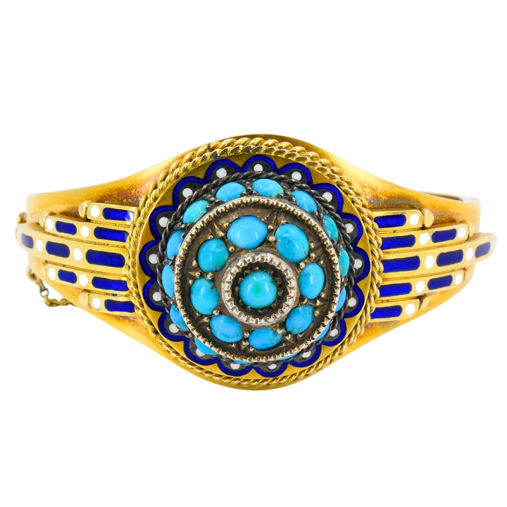 Vintage Turquoise Bracelet Enamel Bangle 14k Gold Silver Accents