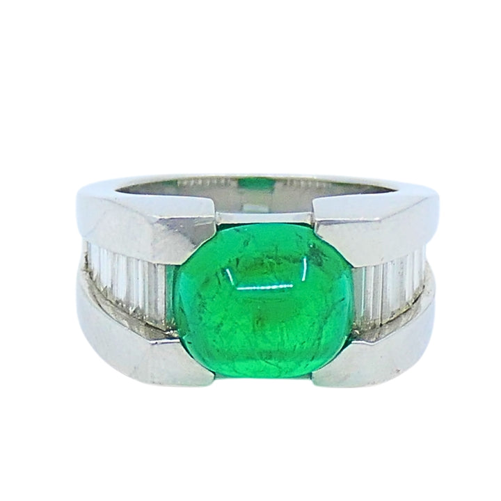 Platinum Ring Emerald Diamond Vintage Jewelry