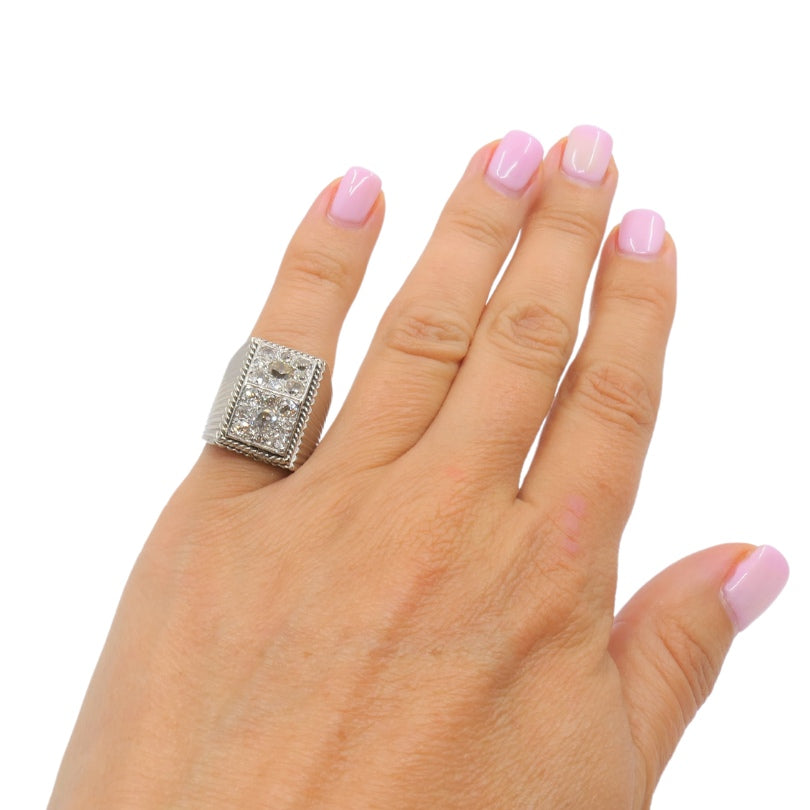 French Vintage Diamond White Gold Ring