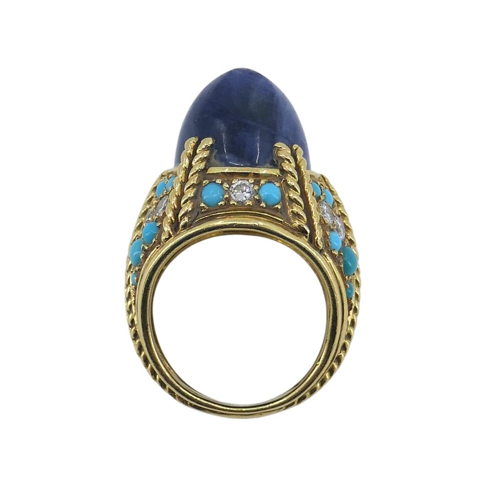 Tiffany & Co. 18k Gold Sodalite Turquoise Diamond French Ring