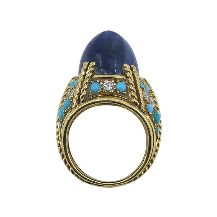 Tiffany & Co. 18k Gold Sodalite Turquoise Diamond French Ring