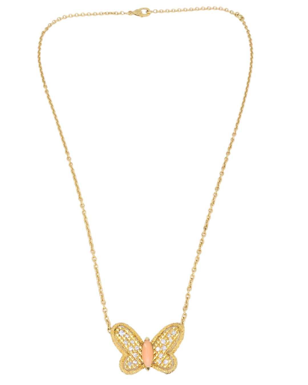 Van Cleef & Arpels Butterfly Necklace Diamond Coral 18k Gold