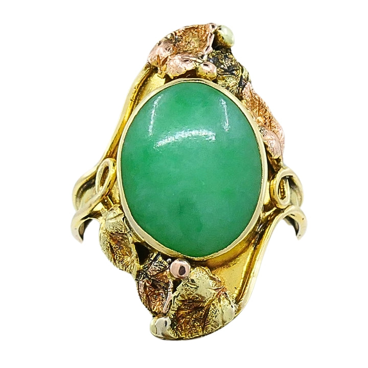 Floral Design Jade Ring Antique 14k Gold