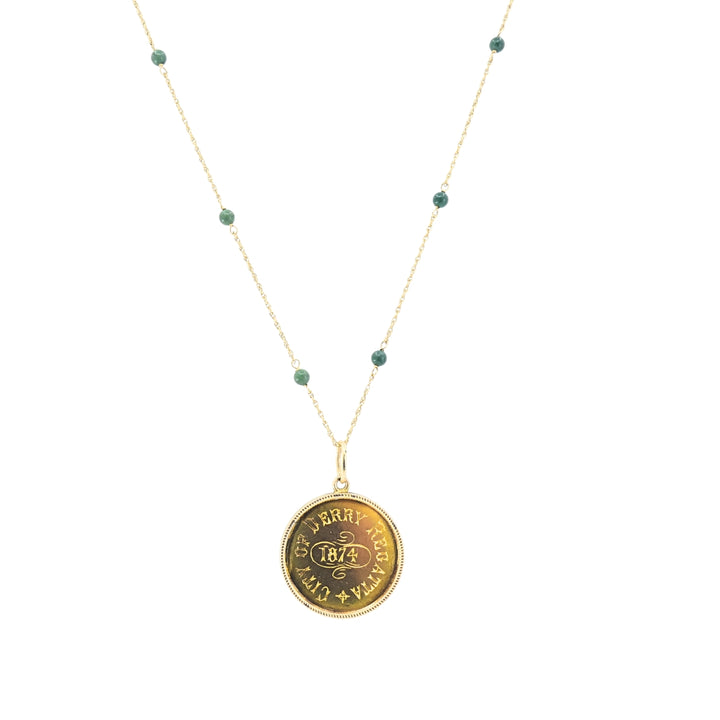 Victorian 14k Gold 1874 Engraved Coin Pendant Necklace
