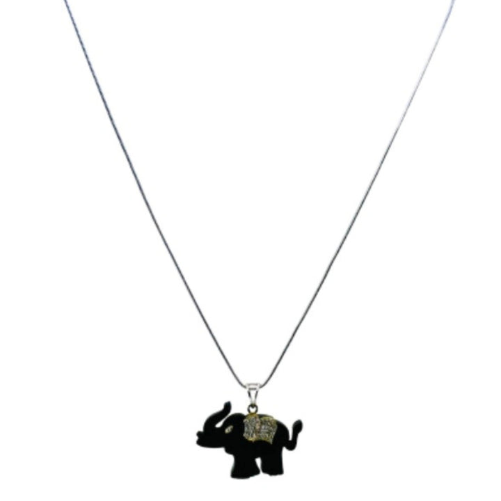 Elephant Pendant Ebony Diamond 18k Gold Snake Chain Necklace