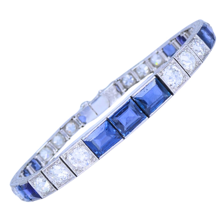 Art Deco Diamond Tennis Bracelet Sapphire Platinum Estate Jewelry