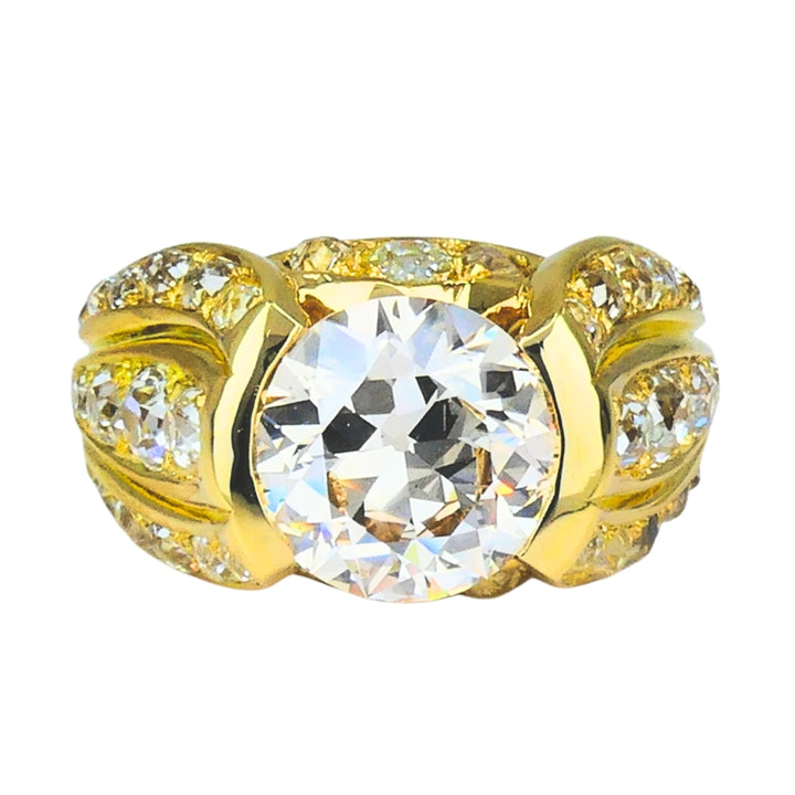 1950s Ring 18k Gold Cocktail Ring Old European Cut Diamond