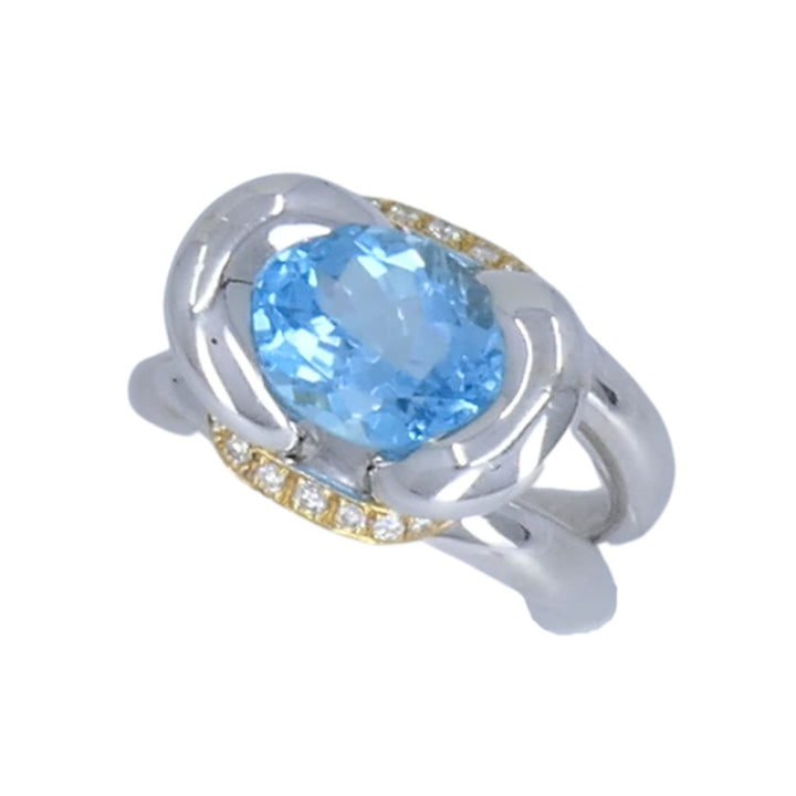 Vintage Marina B 18k White & Yellow Gold Aquamarine Diamond Ring