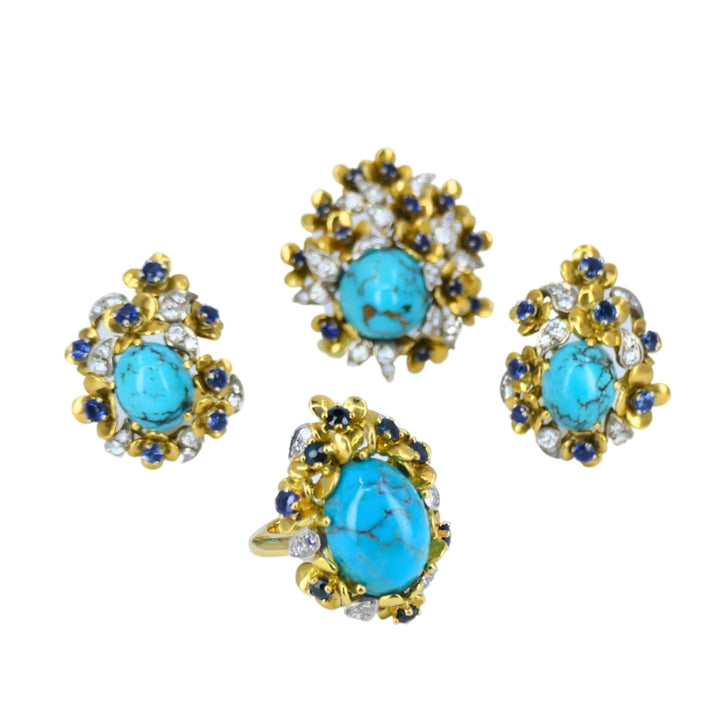 Kern Jewelry Set Gold Turquoise Cabochon Sapphire Diamond
