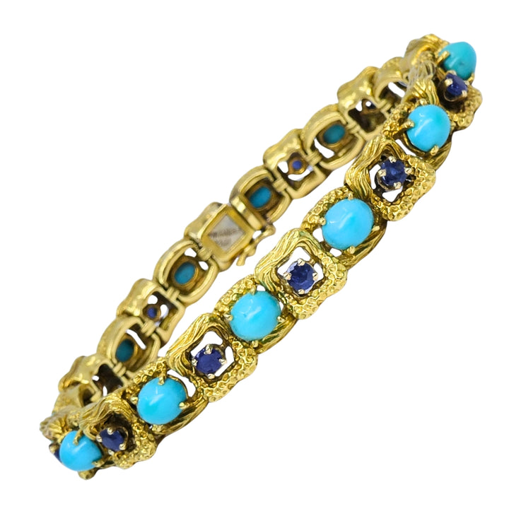 Vintage Tiffany & Co. Bracelet 18k Gold Sapphire Turquoise Estate Jewelry
