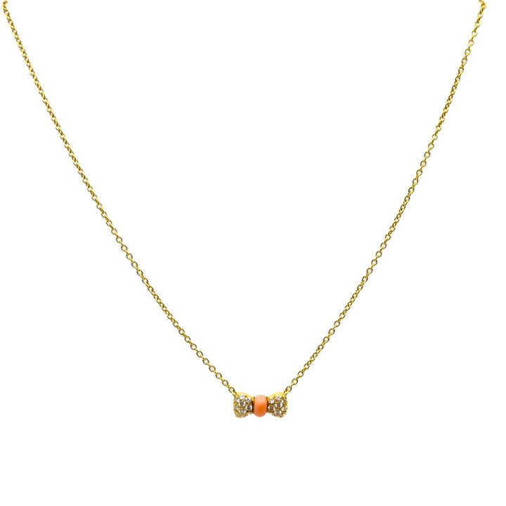 Van Cleef & Arpels Necklace 18k Gold Coral Diamond Bow Pendant