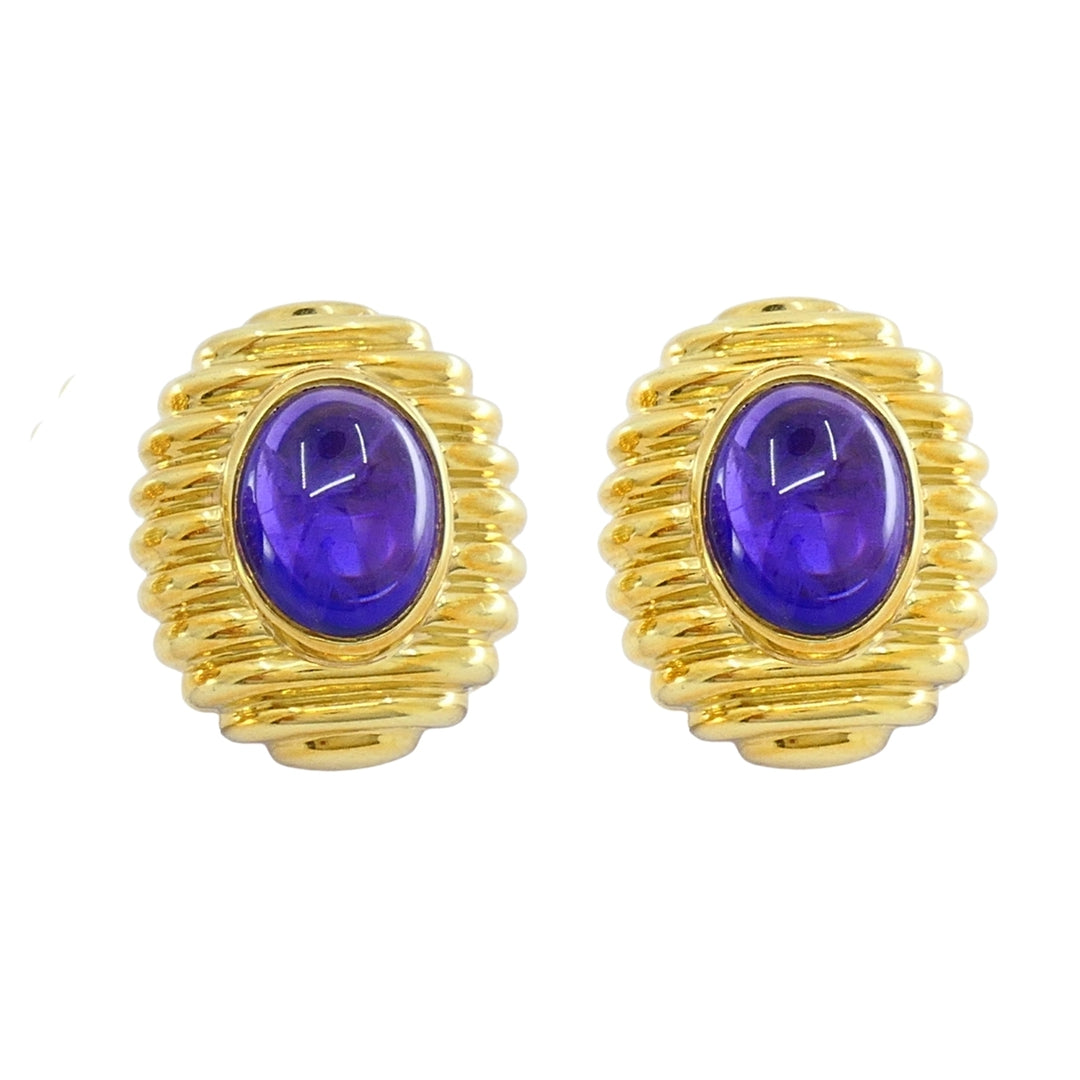 Vintage Tambetti 18k Gold Amethyst Cabochon Earrings