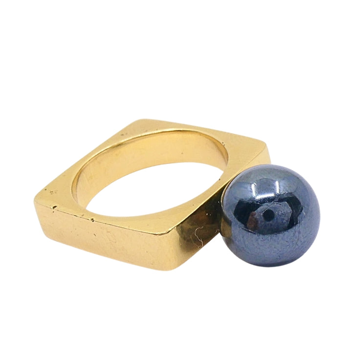 Dinh Van Vintage Modernist 18k Gold Square Hematite Ring
